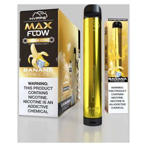 A Banana Freeze Hyppe Max Flow banana freeze flavor e-liquid by Vape4Less.
