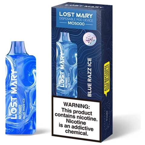 A 5ml Blue Razz Ice Lost Mary MO5000 e-liquid vape by Vape4Less.