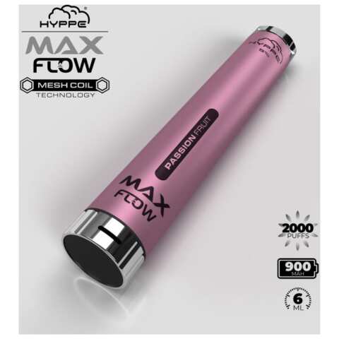 A Passion Fruit Hyppe Max Flow passion fruit flavor e-liquid by Vape4Less.