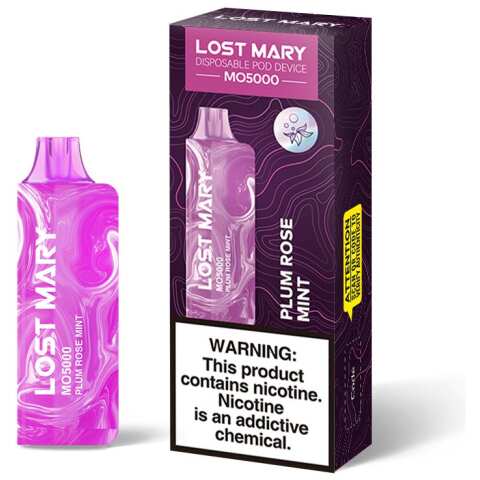 A 5ml Plum Rose Mint Lost Mary MO5000 e-liquid vape by Vape4Less.