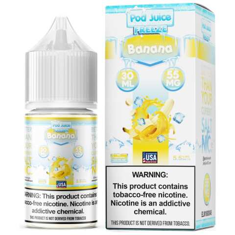 A 30ml bottle of Pod-Juice-DUO-Mockup-BAN-FREEZE-30ml by Vape4Less.