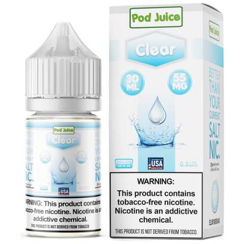 A 30ml bottle of Pod-Juice-DUO-Mockup-CLEAR-30ml by Vape4Less.