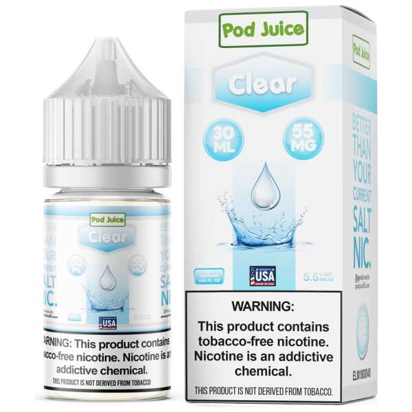 A 30ml bottle of Pod-Juice-DUO-Mockup-CLEAR-30ml by Vape4Less.