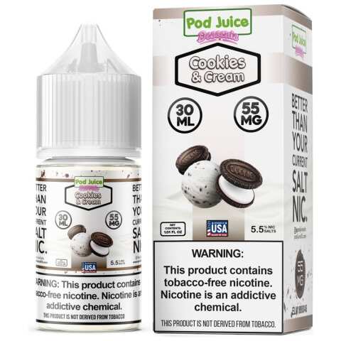 A 30ml bottle of Pod-Juice-DUO-Mockup-C_C-DESSERTS-30ml by Vape4Less.