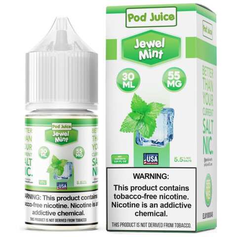 A 30ml bottle of Pod-Juice-DUO-Mockup-JMINT-30ml by Vape4Less.