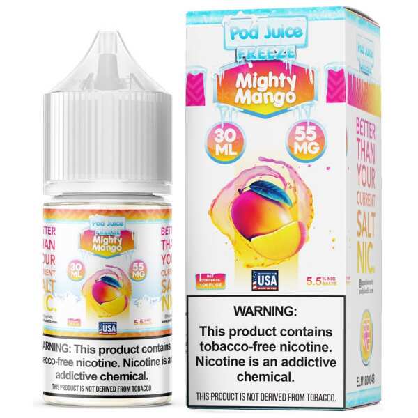 A 30ml bottle of Pod-Juice-DUO-Mockup-MMANGO-30ml by Vape4Less.