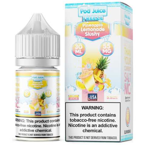 A 30ml bottle of Pineapple Lemonade Slushy Freeze Pod Juice pineapple lemonade slushy freeze flavor e-liquid by Vape4Less.