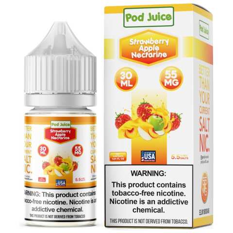 A 30ml bottle of Strawberry Apple Nectarine Pod Juice strawberry apple nectarine flavor e-liquid by Vape4Less.