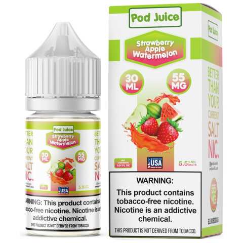 A 30ml bottle of Strawberry Apple Watermelon Pod Juice strawberry apple watermelon flavor e-liquid by Vape4Less.