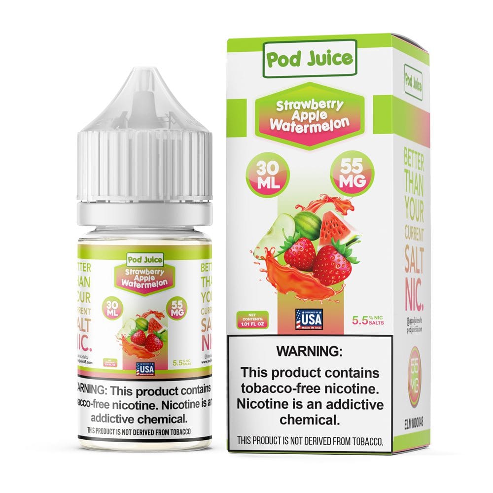 A 30ml bottle of Strawberry Apple Watermelon Pod Juice strawberry apple watermelon flavor e-liquid by Vape4Less.