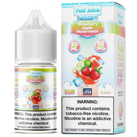 A 30ml bottle of Strawberry Apple Watermelon Freeze Pod Juice strawberry apple watermelon freeze flavor e-liquid by Vape4Less.