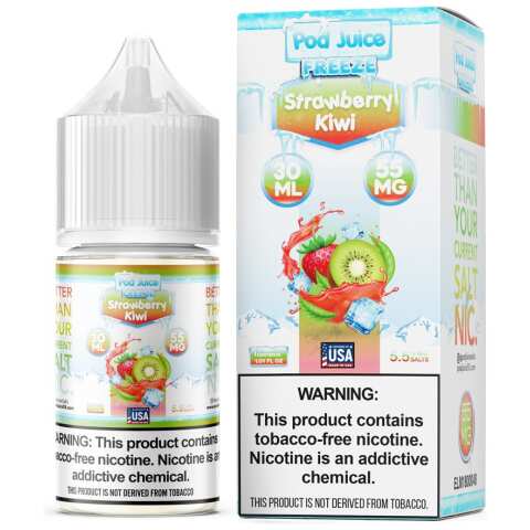 A 30ml bottle of Pod-Juice-DUO-Mockup-SK-FREEZE-30ml by Vape4Less.