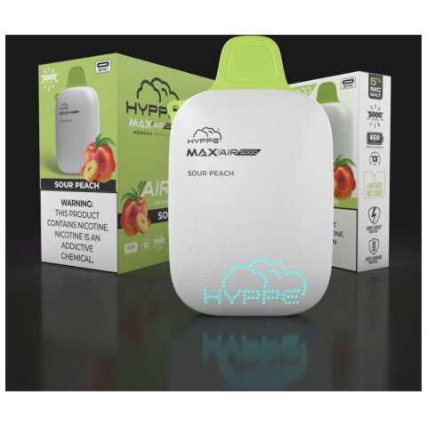 A Sour Peach Hyppe Max AIR e-liquid vape by Vape4Less.