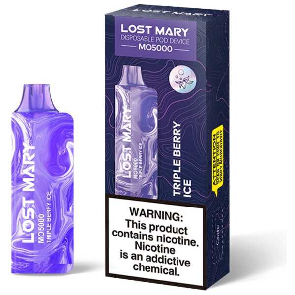 A 5ml Triple Berry Ice Lost Mary MO5000 e-liquid vape by Vape4Less.
