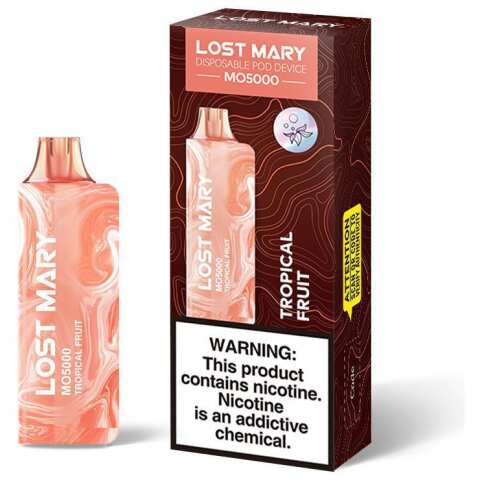 A 5ml Tropical Fruit Lost Mary MO5000 e-liquid vape by Vape4Less.