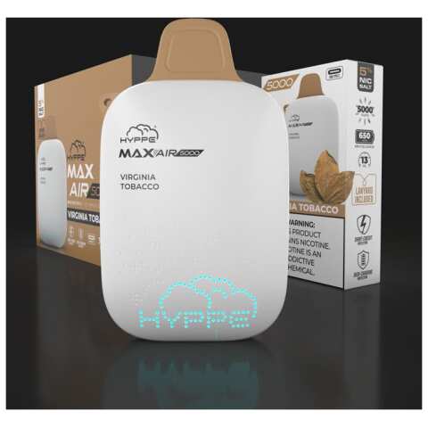 A Virginia Tobacco Hyppe Max AIR e-liquid vape by Vape4Less.