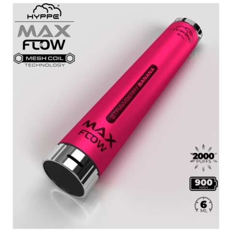 A Strawberry Banana Hyppe Max Flow strawberry banana flavor e-liquid by Vape4Less.