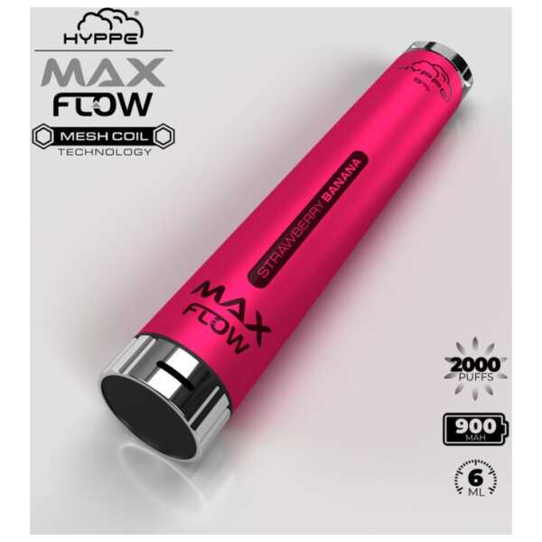 A Strawberry Banana Hyppe Max Flow strawberry banana flavor e-liquid by Vape4Less.