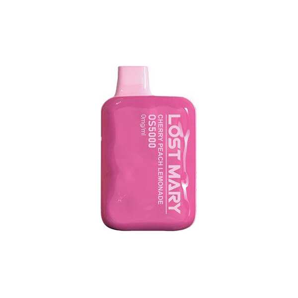 A Cherry Peach Lemonade Lost Mary OS5000 Zero Nic e-liquid vape by Vape4Less.