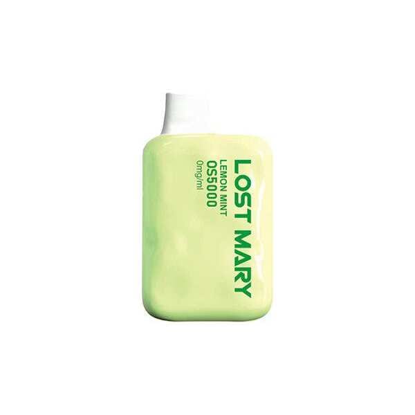 A Lemon Mint Lost Mary OS5000 Zero Nic e-liquid vape by Vape4Less.