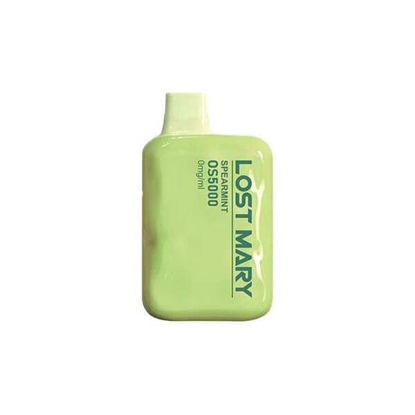 A Spearmint Lost Mary OS5000 Zero Nic e-liquid vape by Vape4Less.