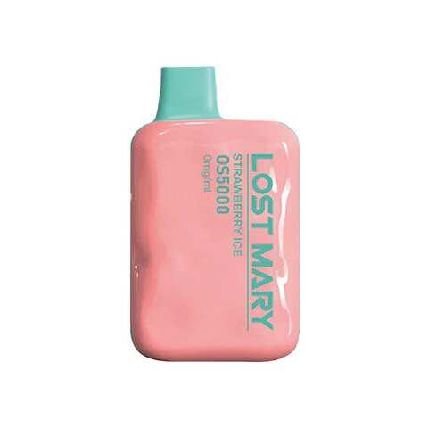 A Strawberry Ice Lost Mary OS5000 Zero Nic e-liquid vape by Vape4Less.