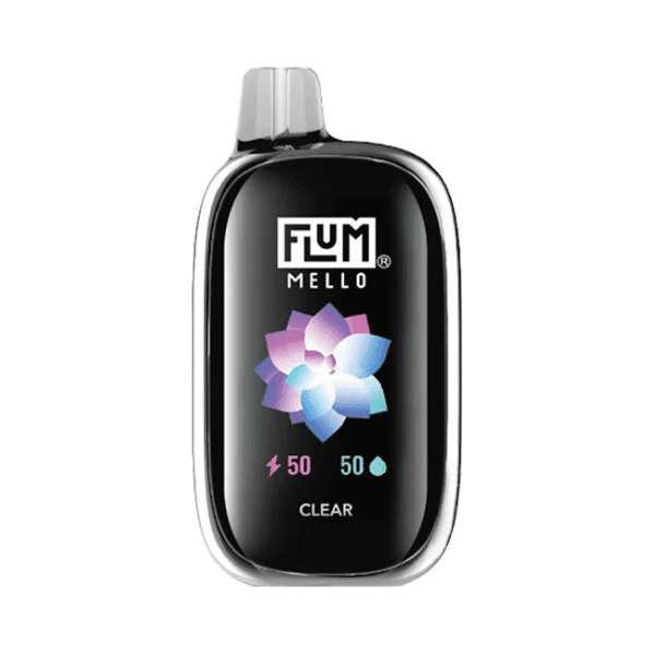 A 15ml Clear Flum Mello 20K e-liquid vape by Vape4Less.