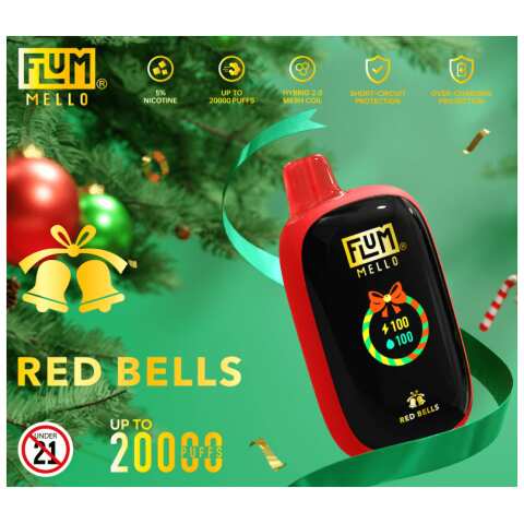 A 15ml Red Bells (Christmas Edition) Flum Mello 20K e-liquid vape by Vape4Less.