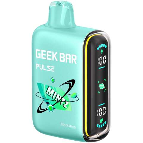 A 16ml Black Mintz Geek Bar Pulse featuring a sweet blackberry and cool mint flavor blend. by Vape4Less.