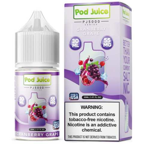 A 30ml bottle of Cranberry Grape Pod Juice 30mL bottle with a bold, sweet, and tangy mix of cranberry and grape flavors. by Vape4Less.