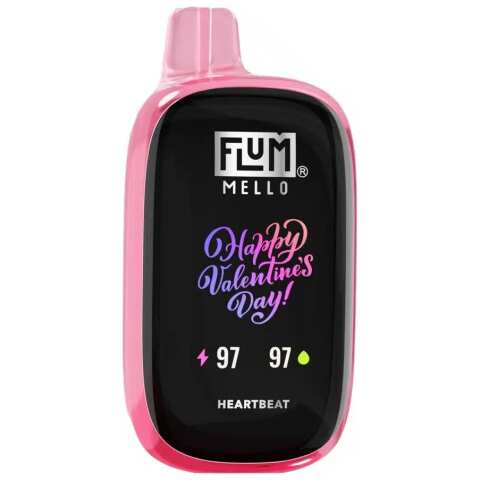 A 15ml Heartbeat Flum Mello 20K Valentine's Day Edition featuring tangy raspberries and sweet watermelon flavors. by Vape4Less.
