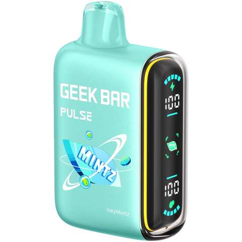 A 16ml Icey Mintz Geek Bar Pulse featuring the intense and refreshing flavor of frosty mint. by Vape4Less.