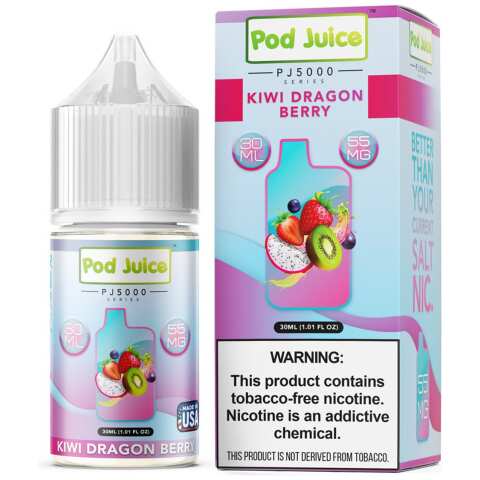 A 30ml bottle of Kiwi Dragon Berry Pod Juice kiwi dragon berry flavor e-liquid by Vape4Less.