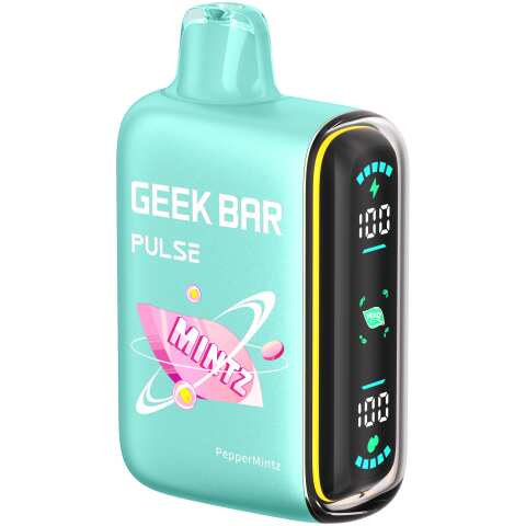 A 16ml Pepper Mintz Geek Bar Pulse featuring the cool taste of peppermint with a hint of sweetness. by Vape4Less.