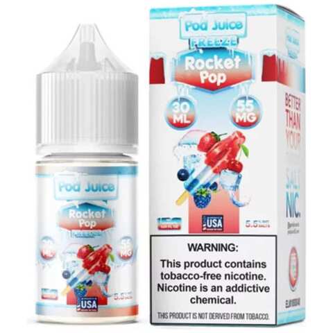 A 30ml bottle of Rocket Pop Freeze Pod Juice rocket pop freeze flavor e-liquid by Vape4Less.
