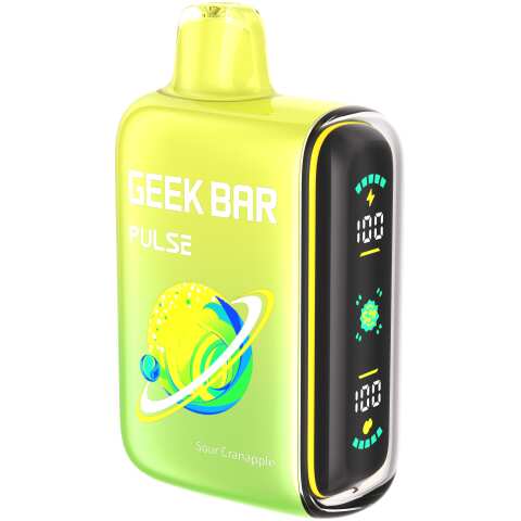 A 16ml Sour Cranapple Geek Bar Pulse featuring a tangy cranberry and sweet apple flavor blend. by Vape4Less.