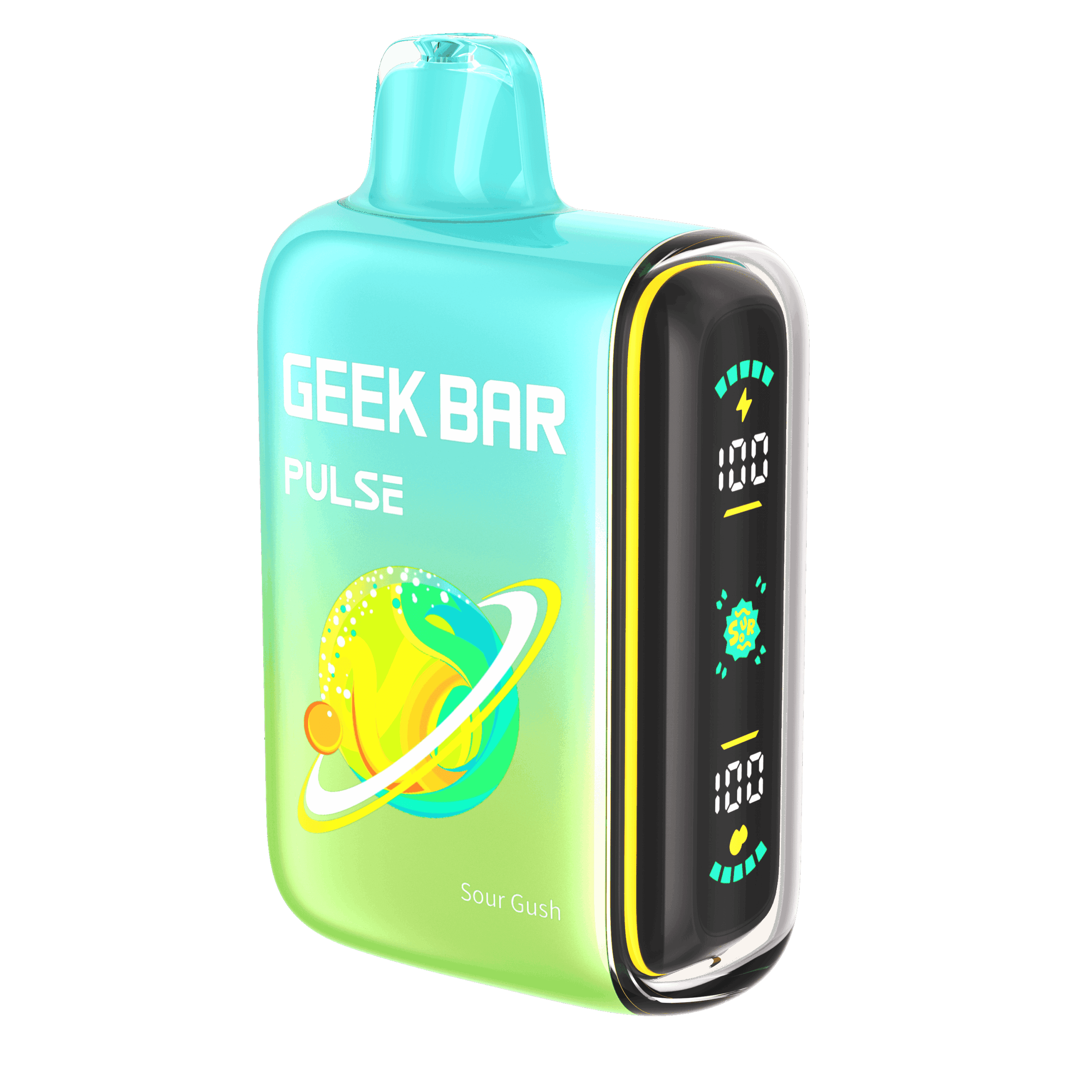 A 16ml Sour Gush Geek Bar Pulse featuring sour cherry, raspberry, and lime flavors. by Vape4Less.