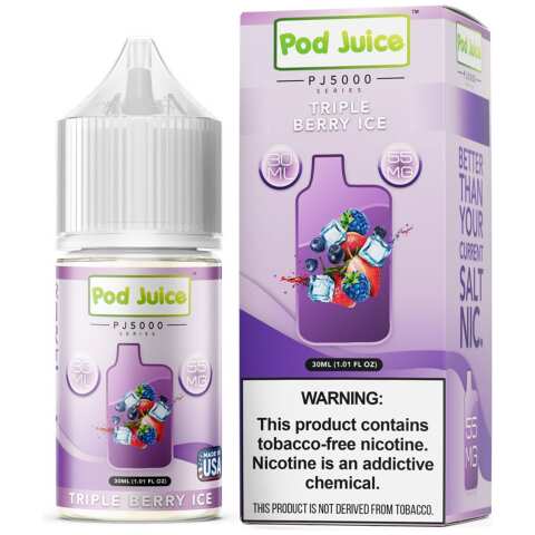 A 30ml bottle of Triple Berry Ice Pod Juice triple berry ice flavor e-liquid by Vape4Less.