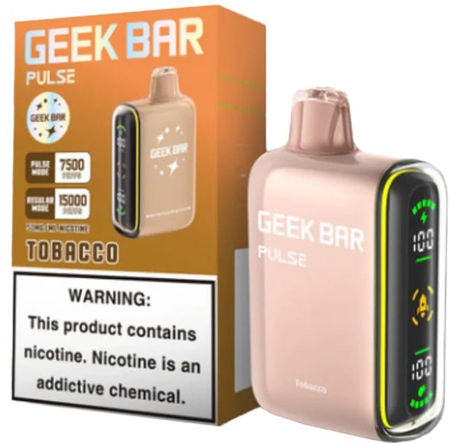 A 16ml Tobacco Geek Bar Pulse offers a rich and smooth tobacco flavor, delivering a classic, full-bodied experience. Perfect for those who enjoy the deep and earthy notes of traditional tobacco with a refined finish. by Vape4Less.