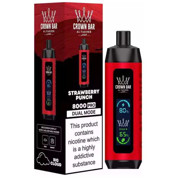A Strawberry Punch Al Fakher Crown Bar 8000 Pro – Bold Strawberry Flavor by Vape4Less.
