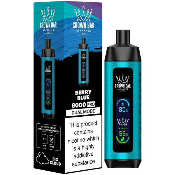 A Berry Blue Al Fakher Crown Bar 8000 Pro – Fresh Berries with a Cool Blue Twist by Vape4Less.