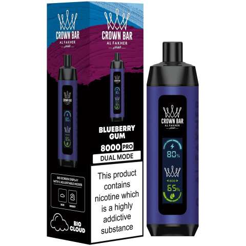 A Blueberry Gum Al Fakher Crown Bar 8000 Pro – Blueberry and Bubble Gum Vape by Vape4Less.