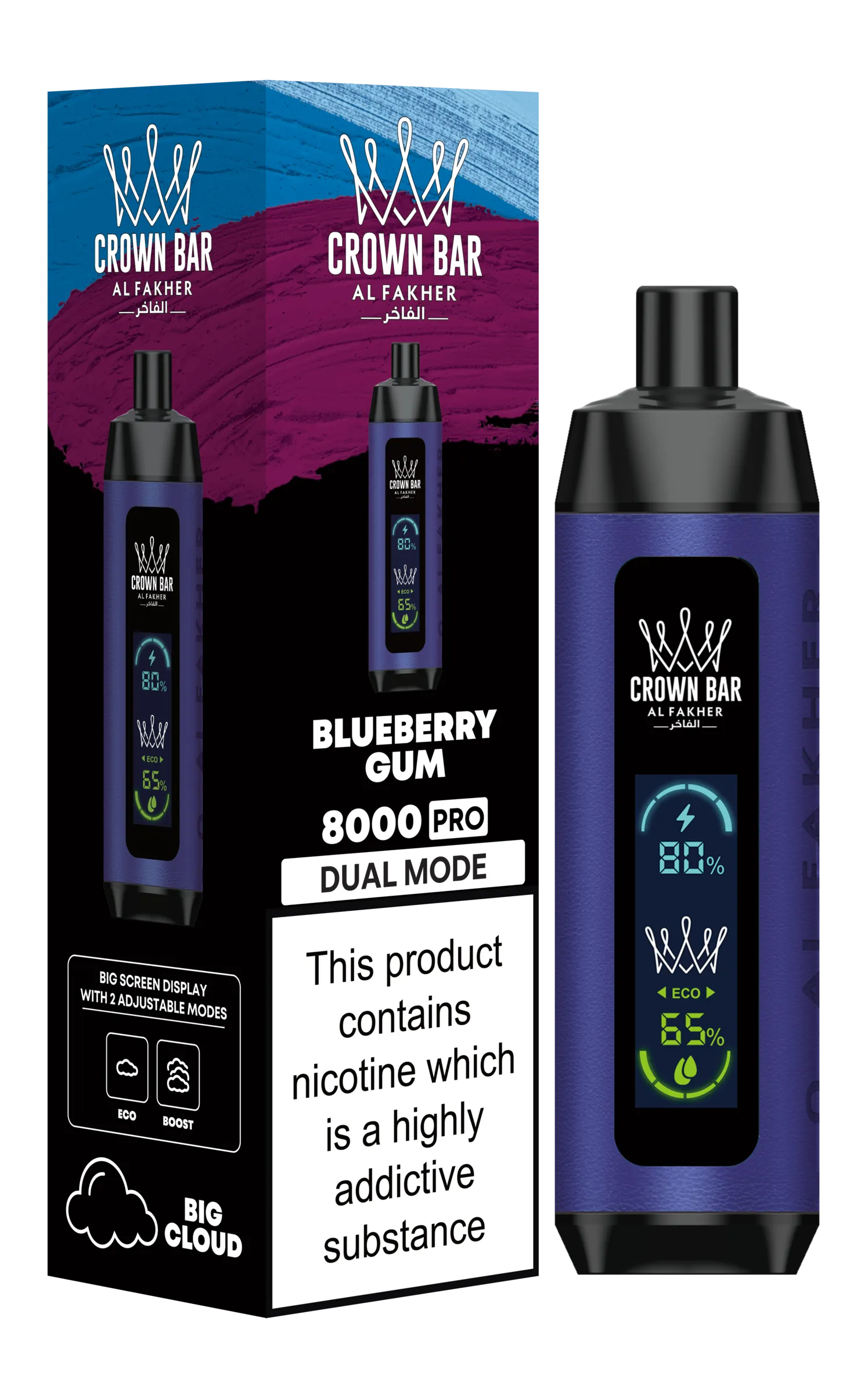 A Blueberry Gum Al Fakher Crown Bar 8000 Pro – Blueberry and Bubble Gum Vape by Vape4Less.