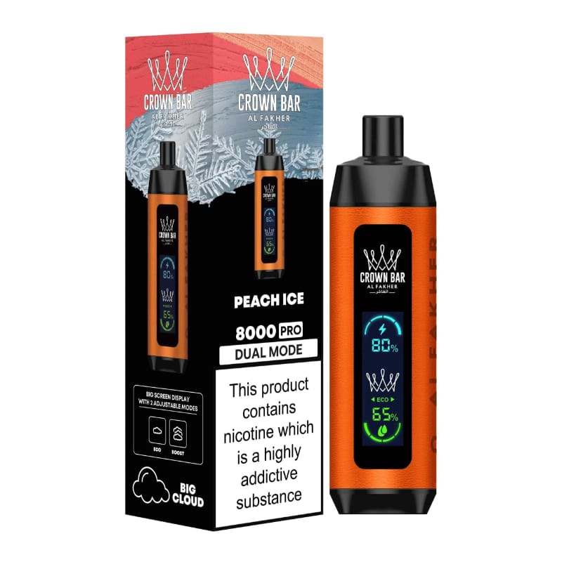 CROWN-BAR-PRO-8000-PUFFS-PEACH-ICE A Peach Ice Al Fakher Crown Bar 8000 Pro – Peach Mint Vape by Vape4Less.