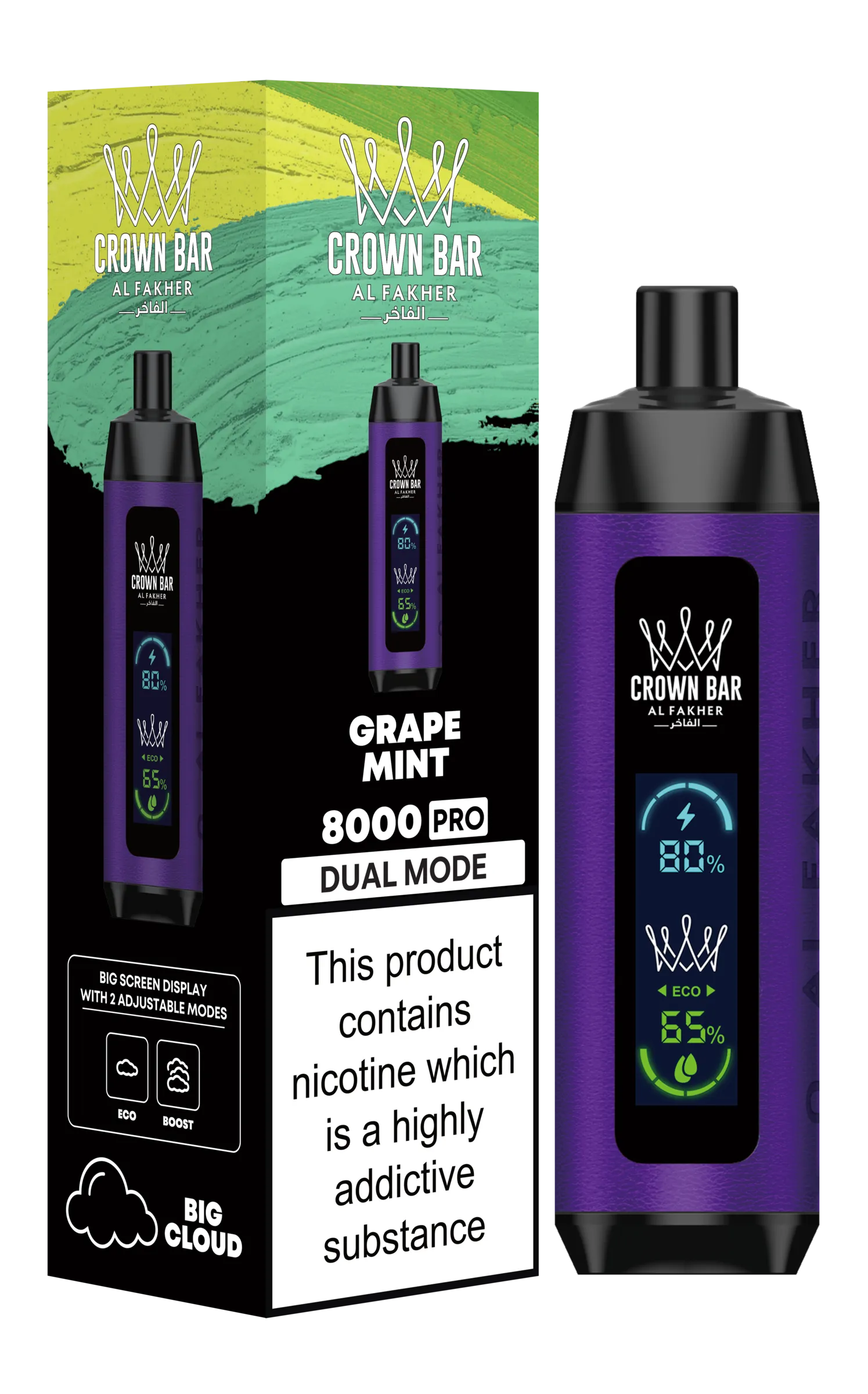A Grape Mint Al Fakher Crown Bar 8000 Pro – Sweet Grape with Refreshing Mint Flavor by Vape4Less.