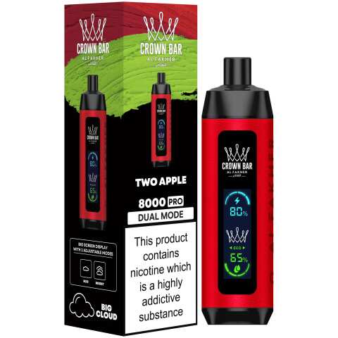 A Two Apple Al Fakher Crown Bar 8000 Pro – Double Apple Vape Flavor by Vape4Less.