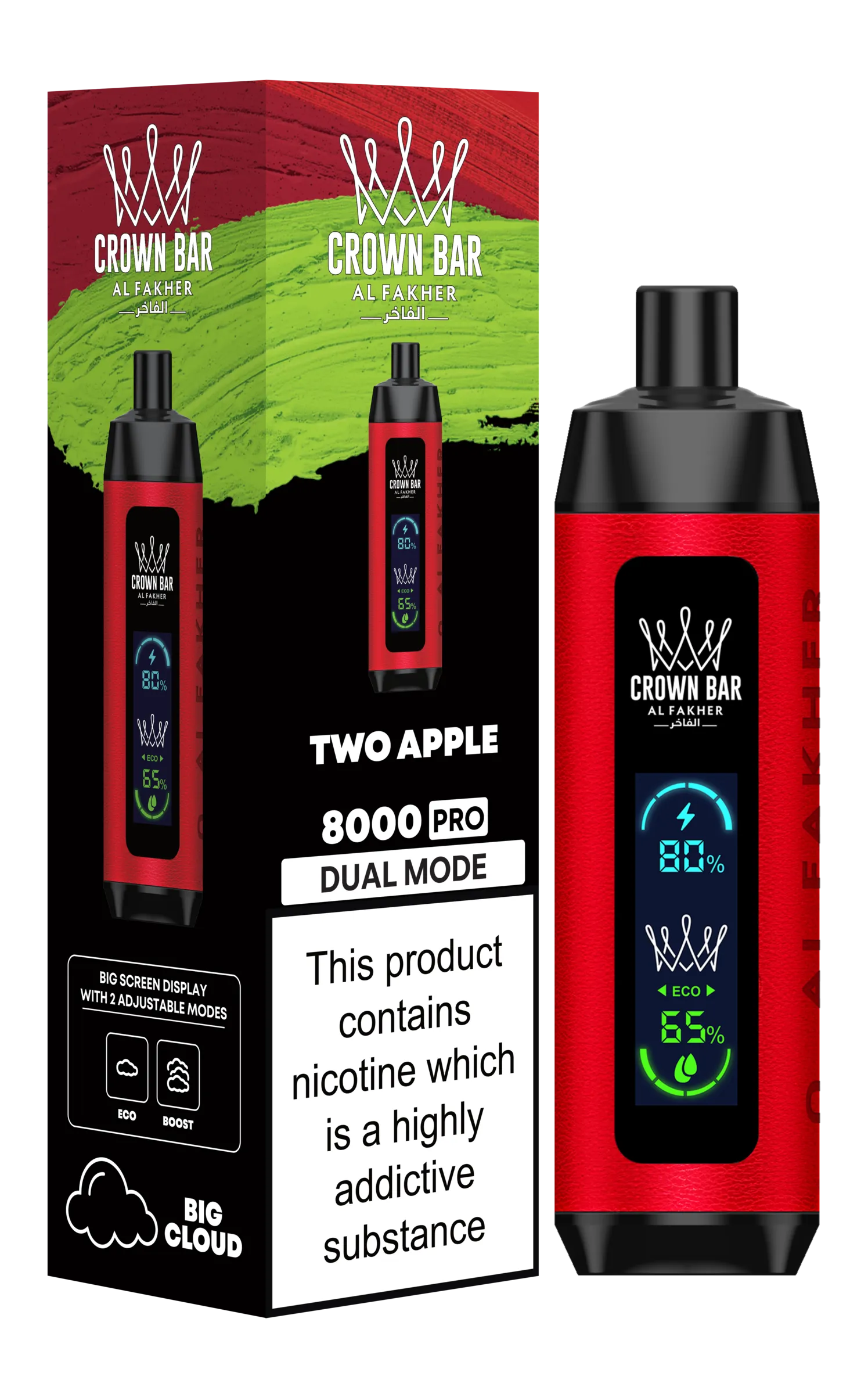 A Two Apple Al Fakher Crown Bar 8000 Pro – Double Apple Vape Flavor by Vape4Less.