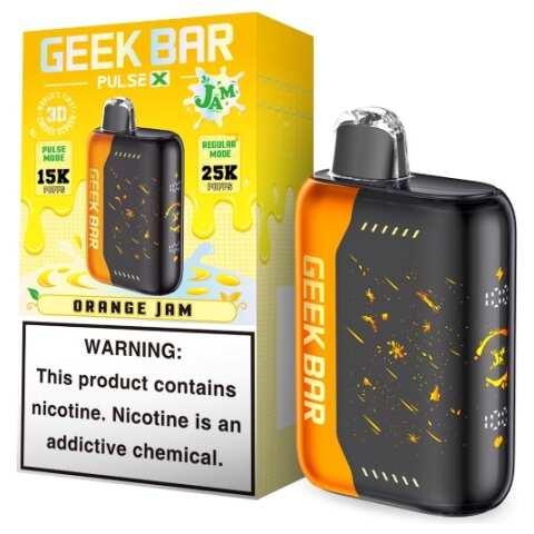 A 18ml Orange Jam Geek Bar Pulse X 25K – Sweet & Zesty Citrus Flavor by Vape4Less.