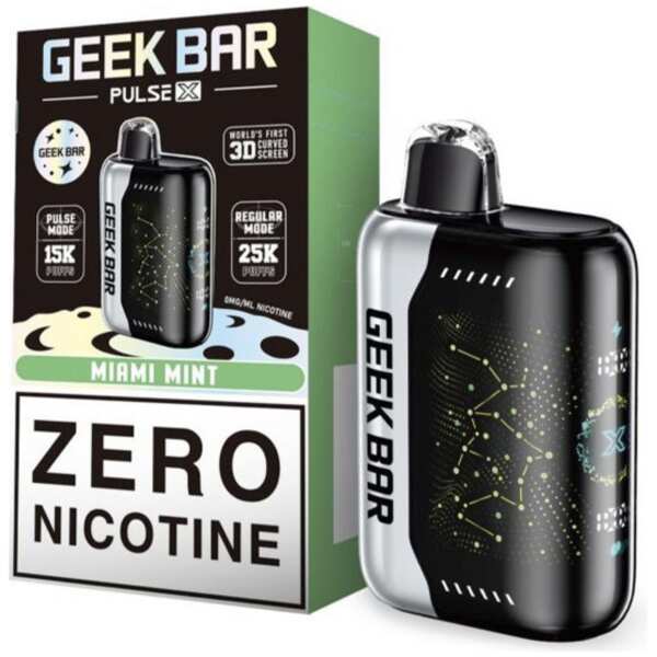 A 18ml Miami Mint Geek Bar Pulse X 25K Zero Nicotine – Icy Cool Mint Vape by Vape4Less.
