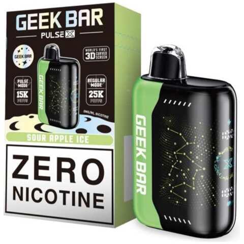 A 18ml Sour Apple Ice Geek Bar Pulse X 25K Zero Nicotine – Crisp Green Apple Menthol Vape by Vape4Less.